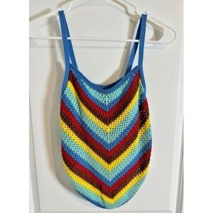 Almost Famous Crochet Striped Sleeveless Top Multicolor Size XL Boho Festival